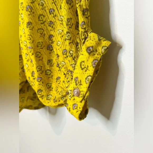 Anthropologie Pilcro The Sidney Batwing Yellow Green Floral Print Blouse Shirt - Picture 10 of 16